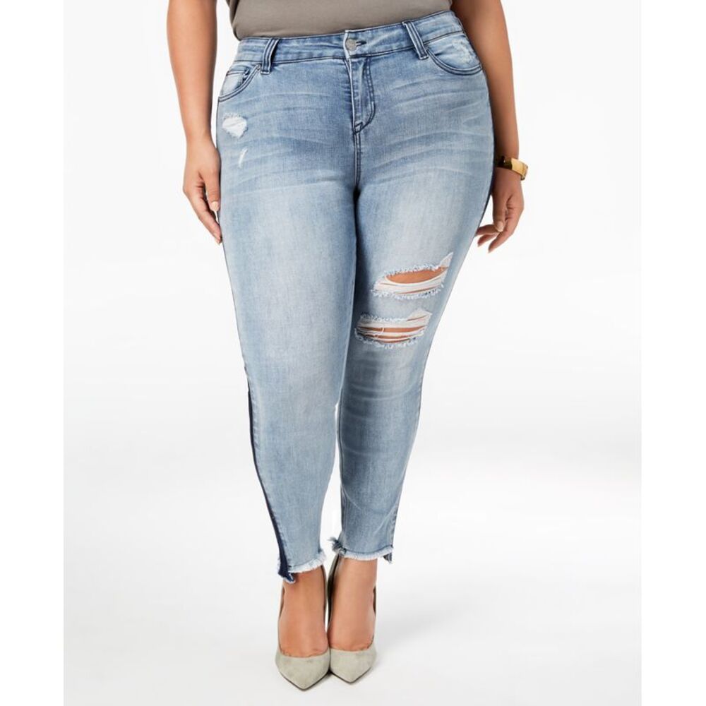 Celebrity Pink Trendy Plus Size Destructed Raw Hem Skinny Jeans